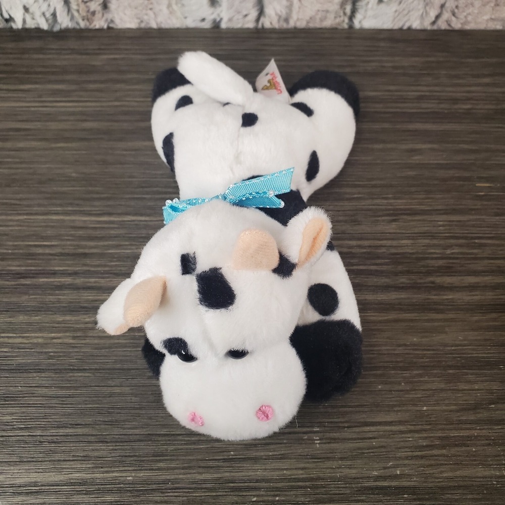 Unipak 8" Laying Plush Cow With Blue Grossgrain Bow